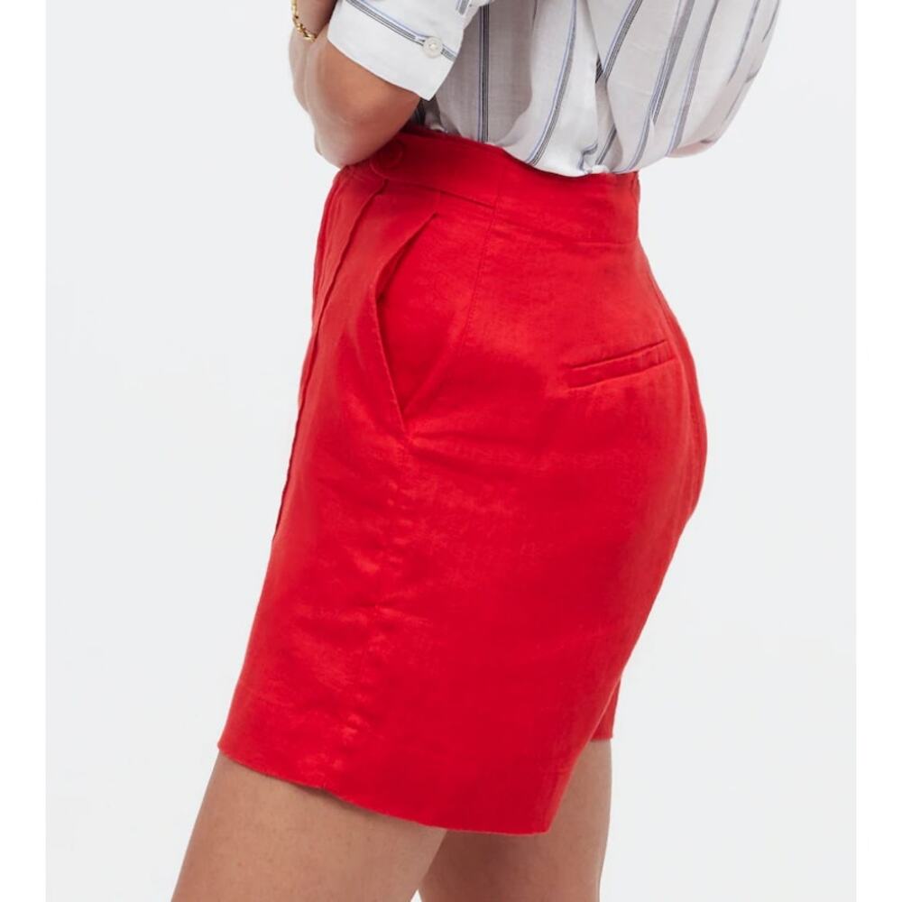 Madewell Button Tab Shorts 100% Linen High Rise Pintucked Button Tabs Red 6 - Picture 12 of 12